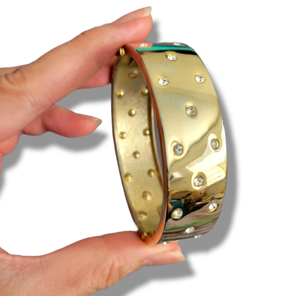 Park Lane | Sophisticated Gold Tone Crystal Embedded Hinged Bracelet - Picture 3 of 12